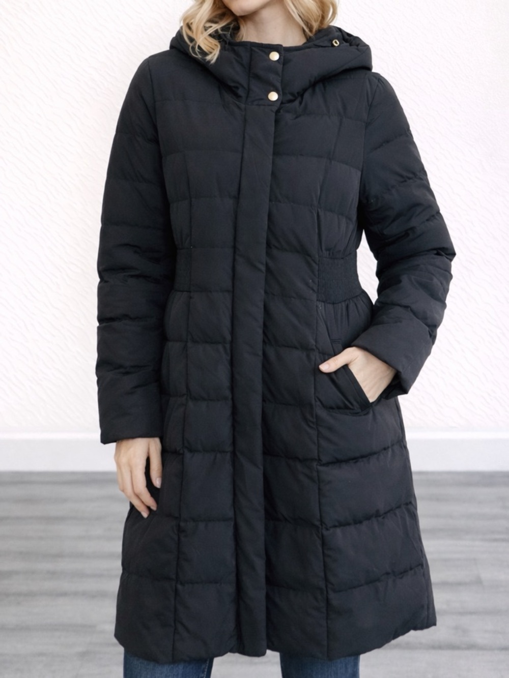 Cole Haan Signature Black Double Zip Long Midi Quilted Puffer Jacket Medium
